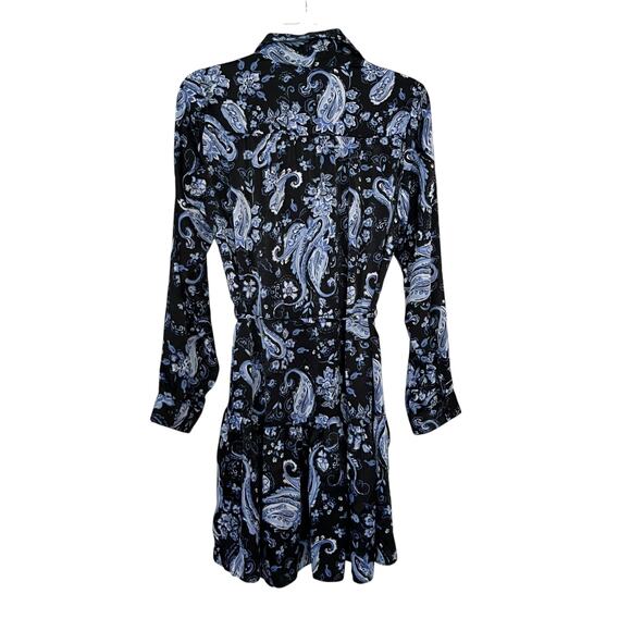 ZARA Blue Black Printed Flounced Shirt Dress M Mini Belted Long Sleeve NWT - Picture 7 of 11